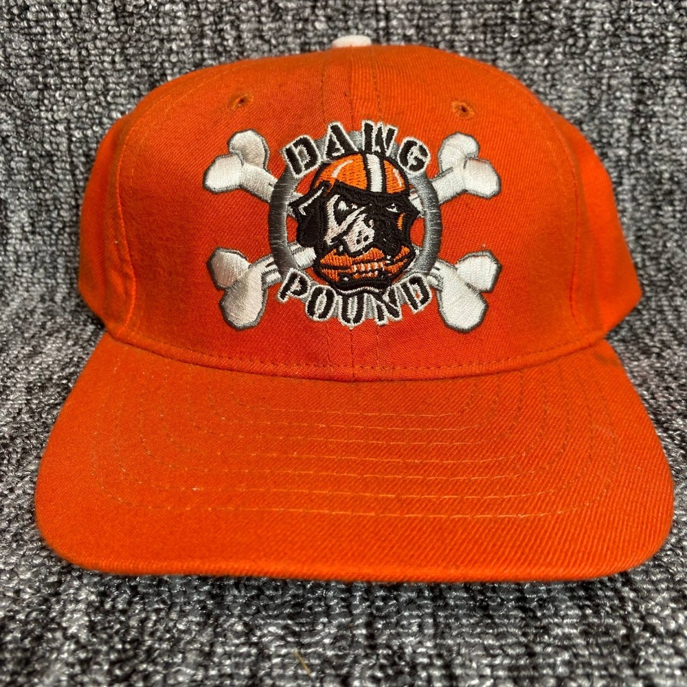 Vtg Cleveland Browns Dawg Pound Logo Athletic Snapback Hat Cap NFL Orange 90s